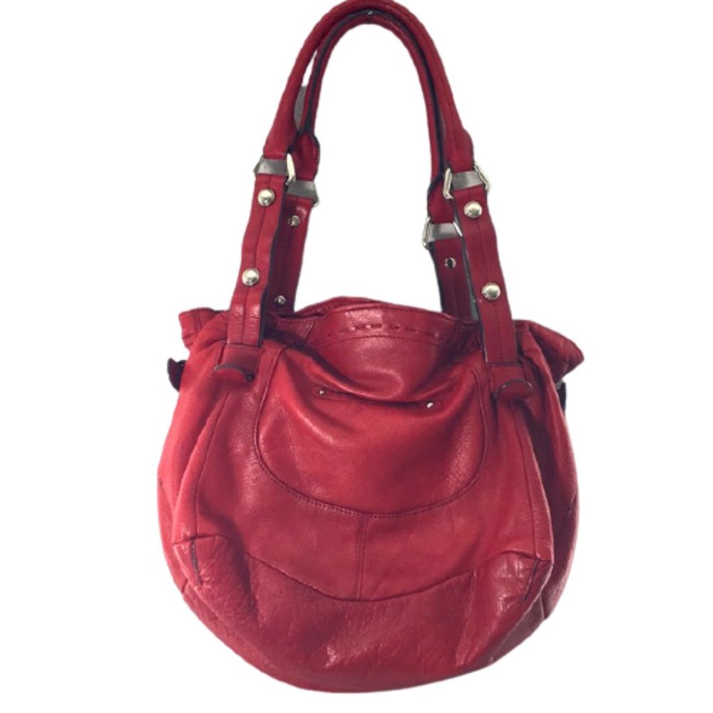 B Makowsky Red Leather Tote Hobo Hand Bag